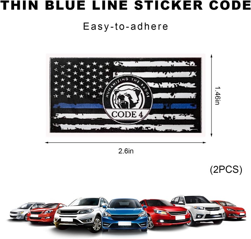 YTFRL 2 PCS Thin Line Sticker Code 4, American Flag Waterproof Vinyl Decal Police Support Bumper Stickers, Reflective Support Law Enforcement Decal for Car Truck Window Laptop (Small) - Image 2